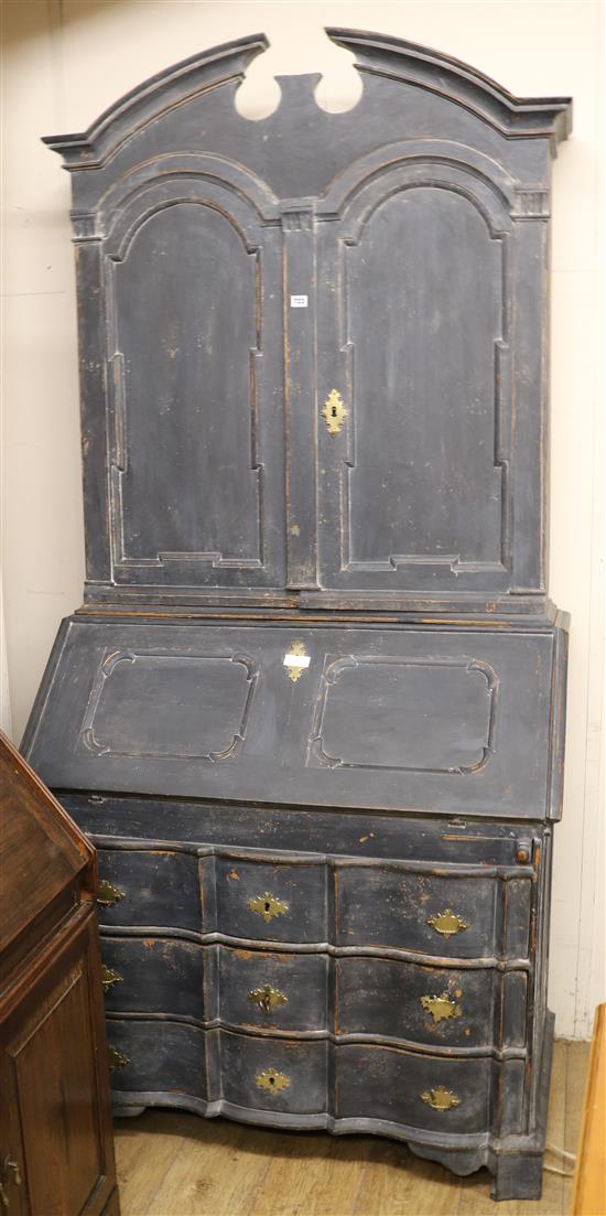 An 18th century style continental painted pine bureau bookcase, W.112cm